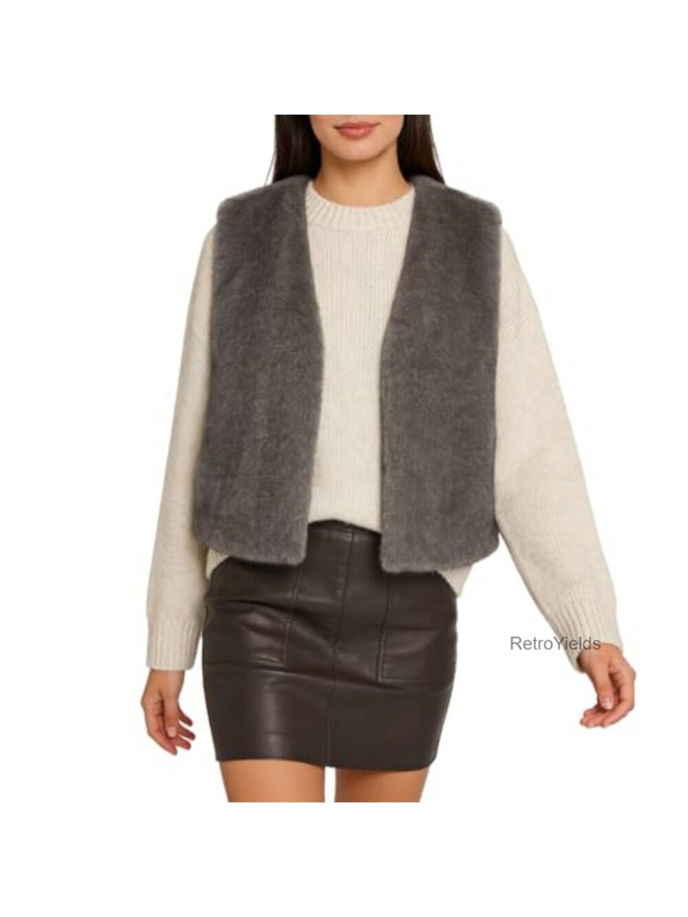 Faux Fur Open Front Vest Winter Warm Sleeveless Crop Layering